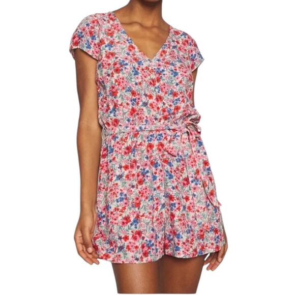 American Eagle Floral V-Neck Cap Sleeve Romper - Picture 1 of 5